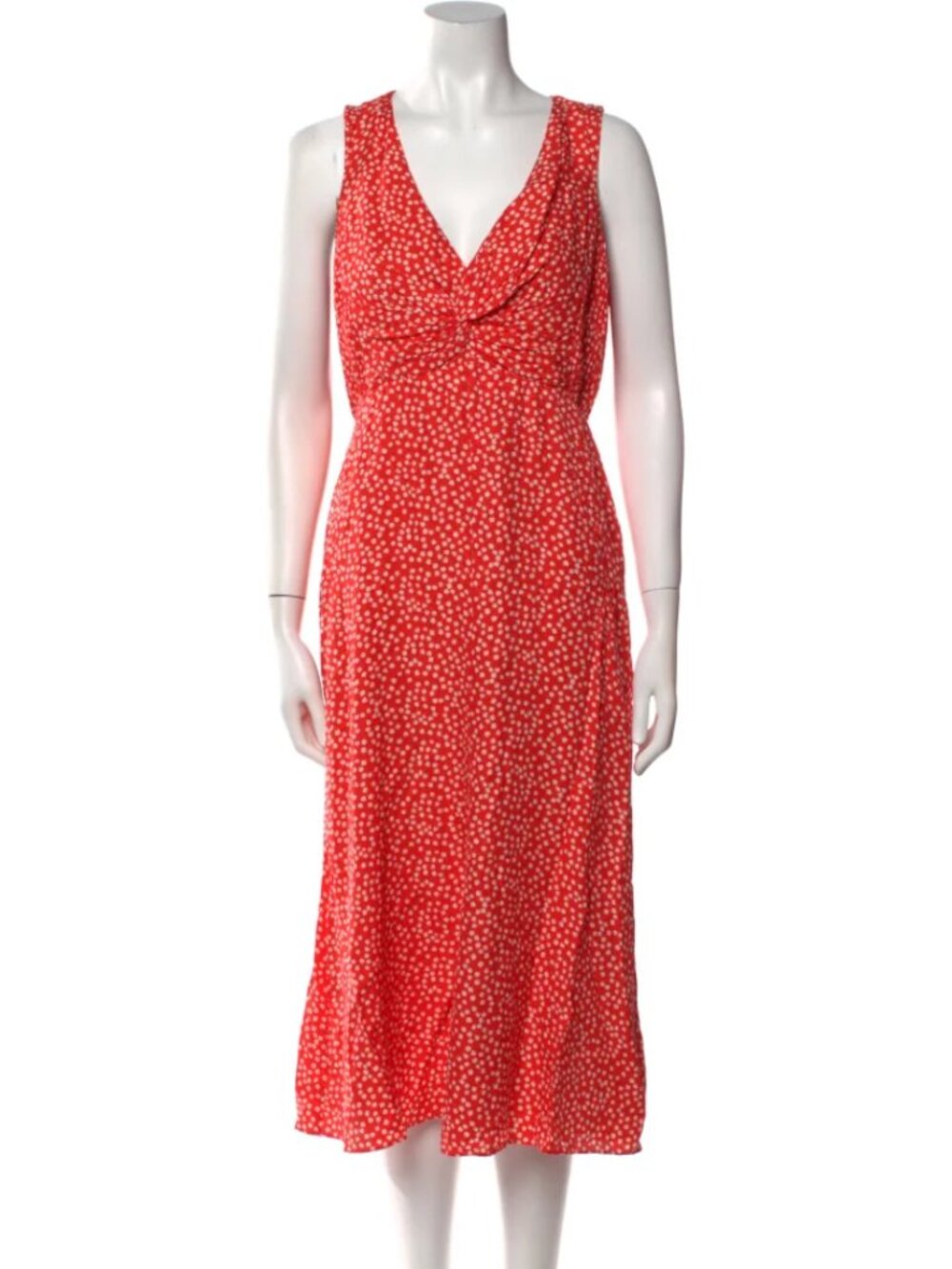 Rebecca Taylor Malia Twist Front Silk Midi Dress Red Floral Jacquard Size 4 - Picture 3 of 7